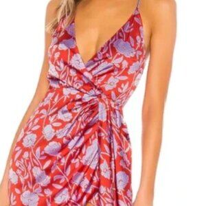 Lovers + Friends Kamala mini dress sleeveless red purple floral satin size small